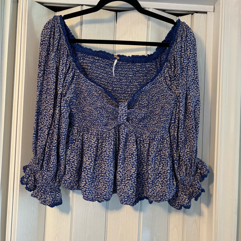 Free People Blue and Purple Smocked Blouse
